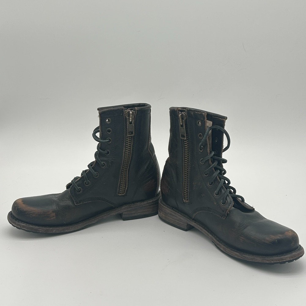 Freebird by Steven Manchester Black Leather Combat Boots Womens 8 Lace Up Zip - Picture 2 of 8